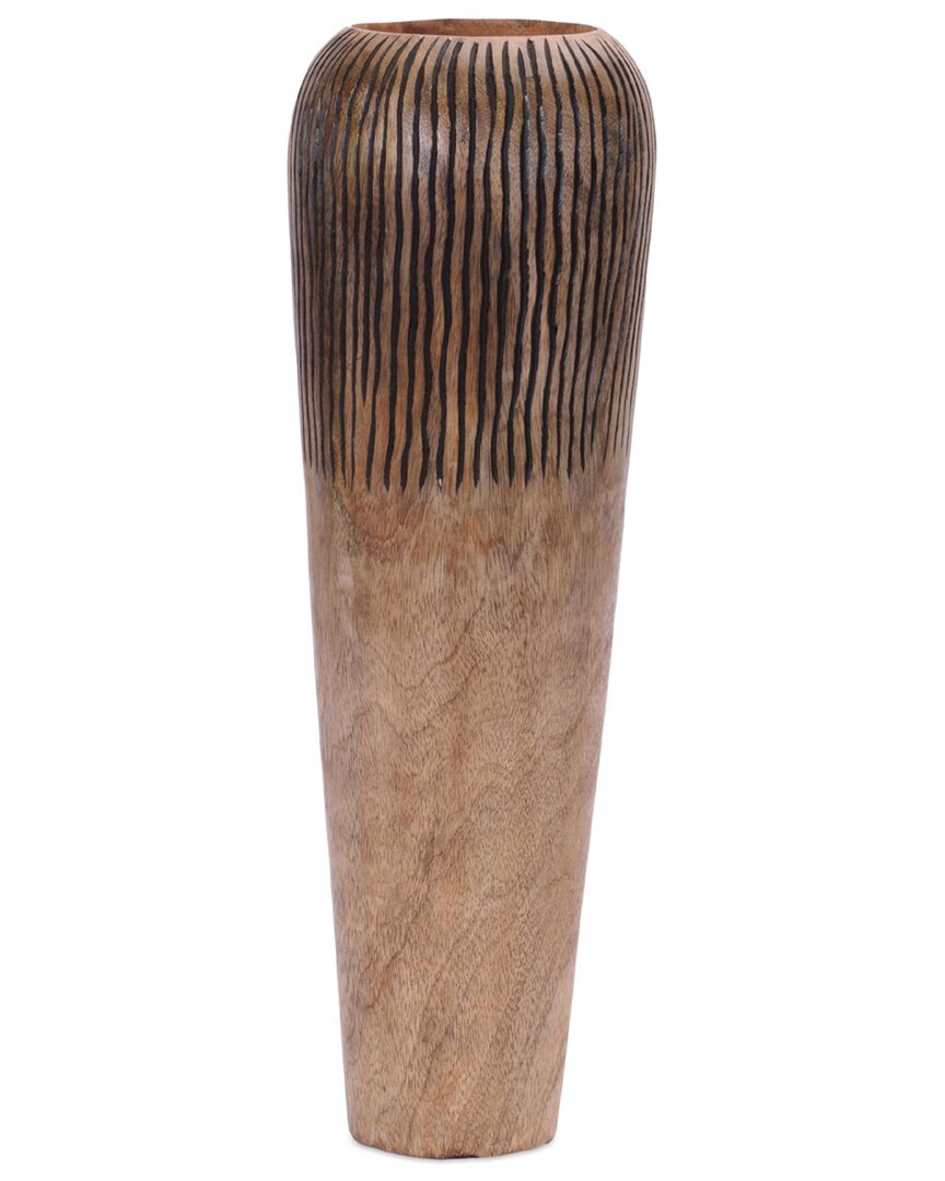 Melrose International Carved Mango Wood Vase In Brown