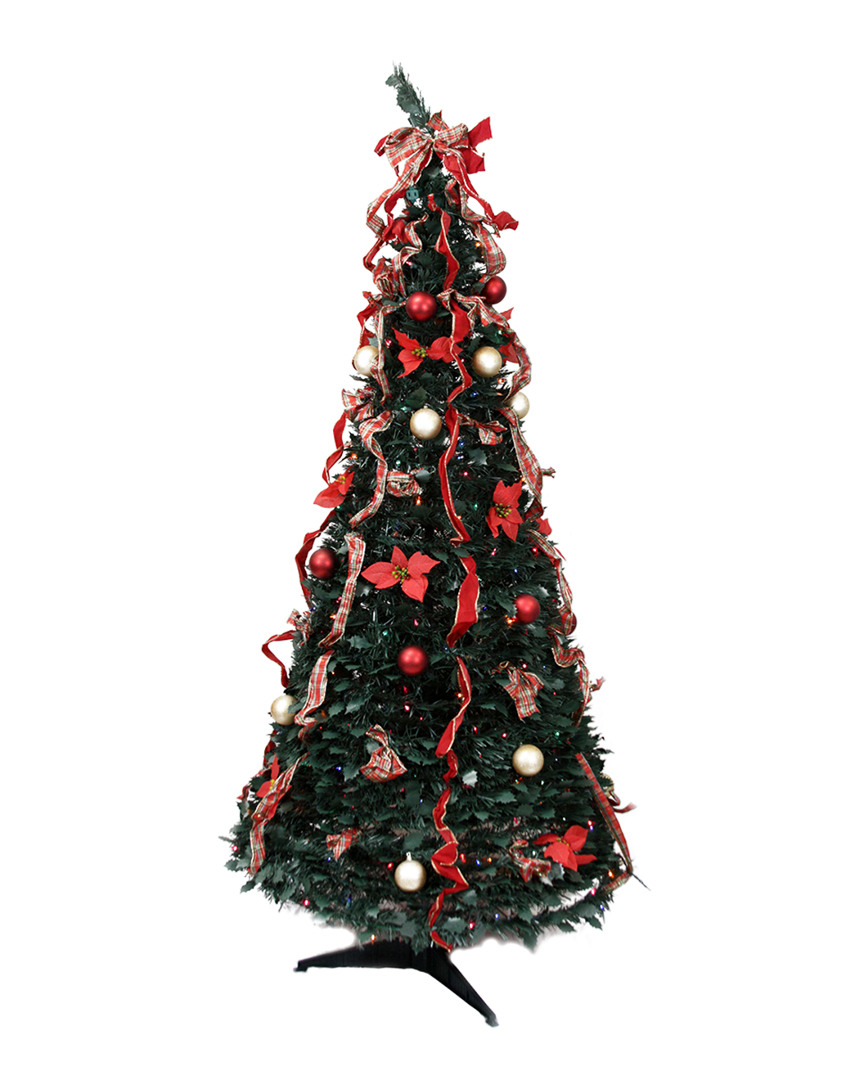 NORTHLIGHT NORTHLIGHT PRE-LIT GOLD & RED PLAID DECORATED POP-UP ARTIFICIAL CHRISTMAS TREE