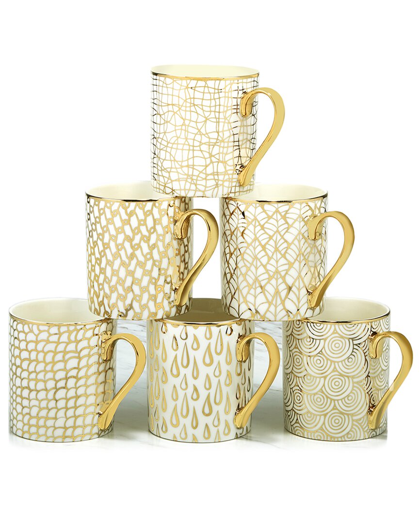 Certified International Gold Plated Mosaic Mugs Set Of 6 In White