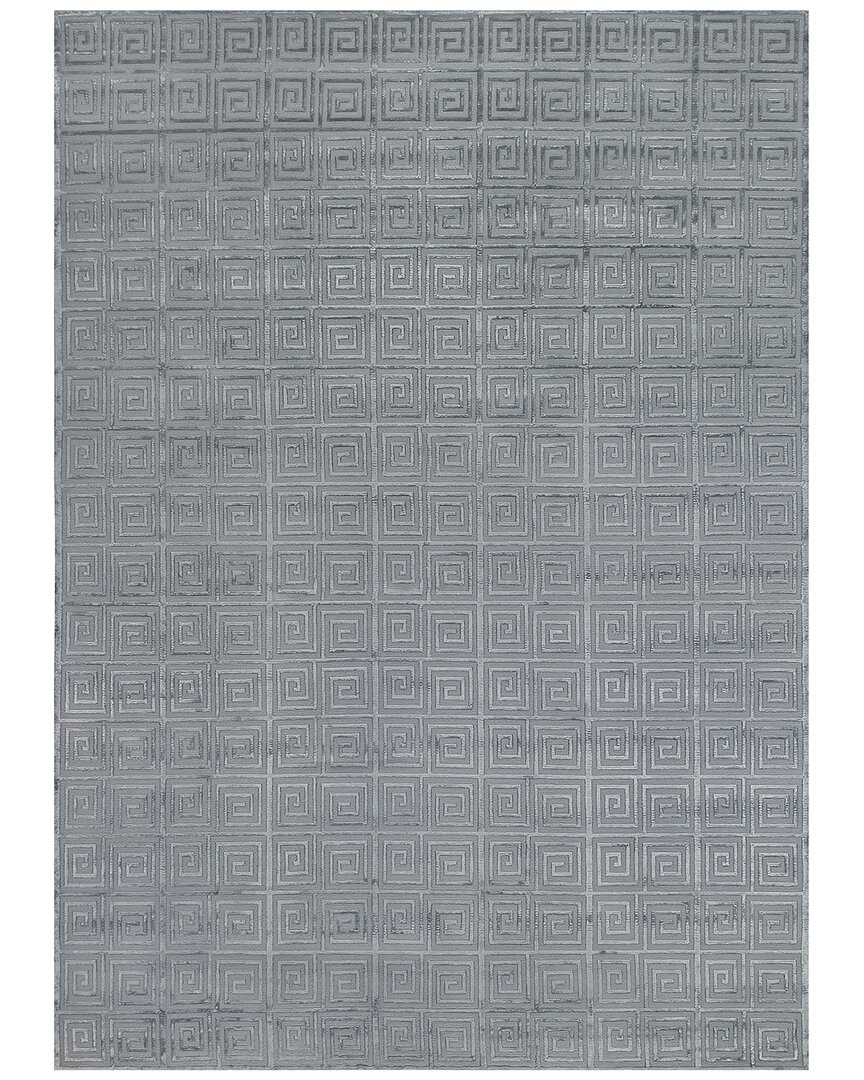 Exquisite Rugs Greek Key Hand-knotted New Zealand Wool-blend Rug In Blue