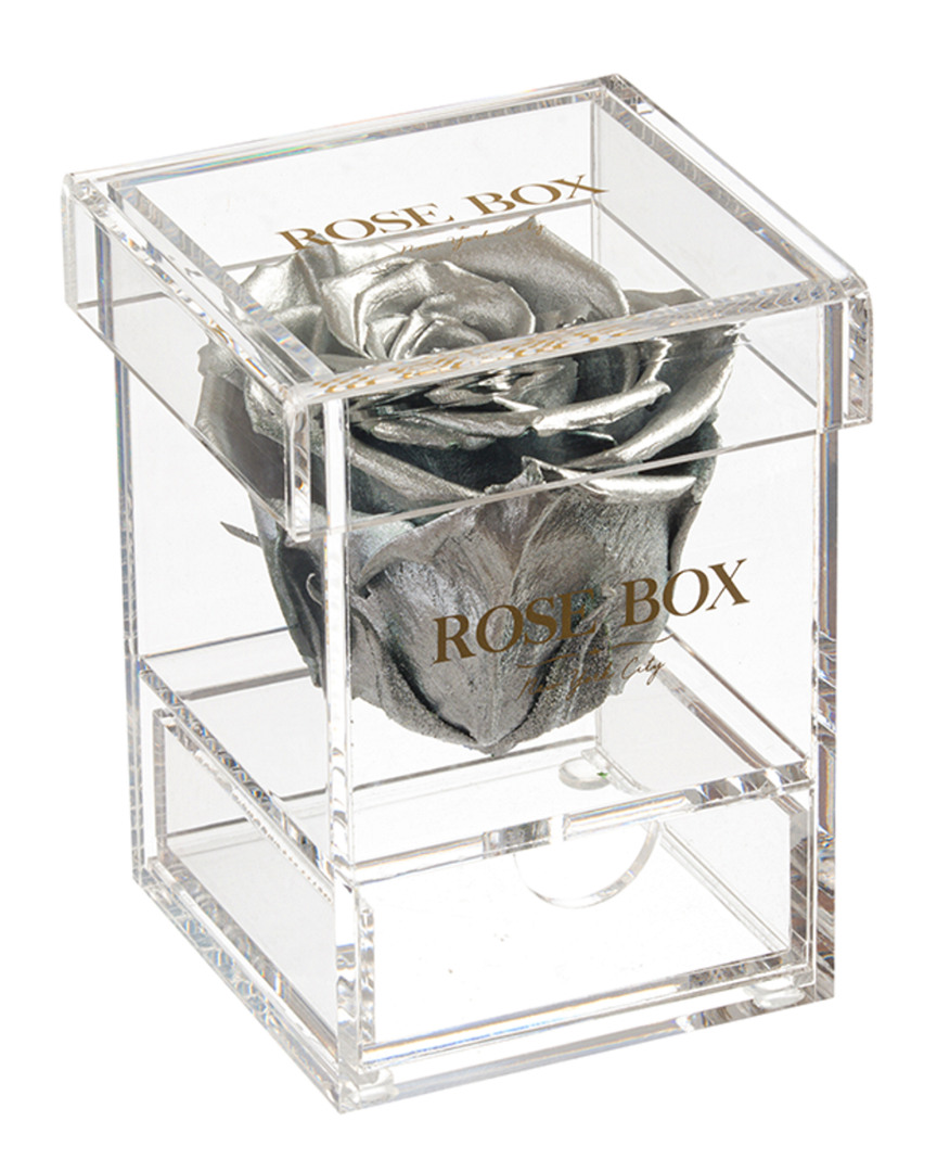 Rose Box Nyc Single Silver Rose Jewelry Box In Metallic