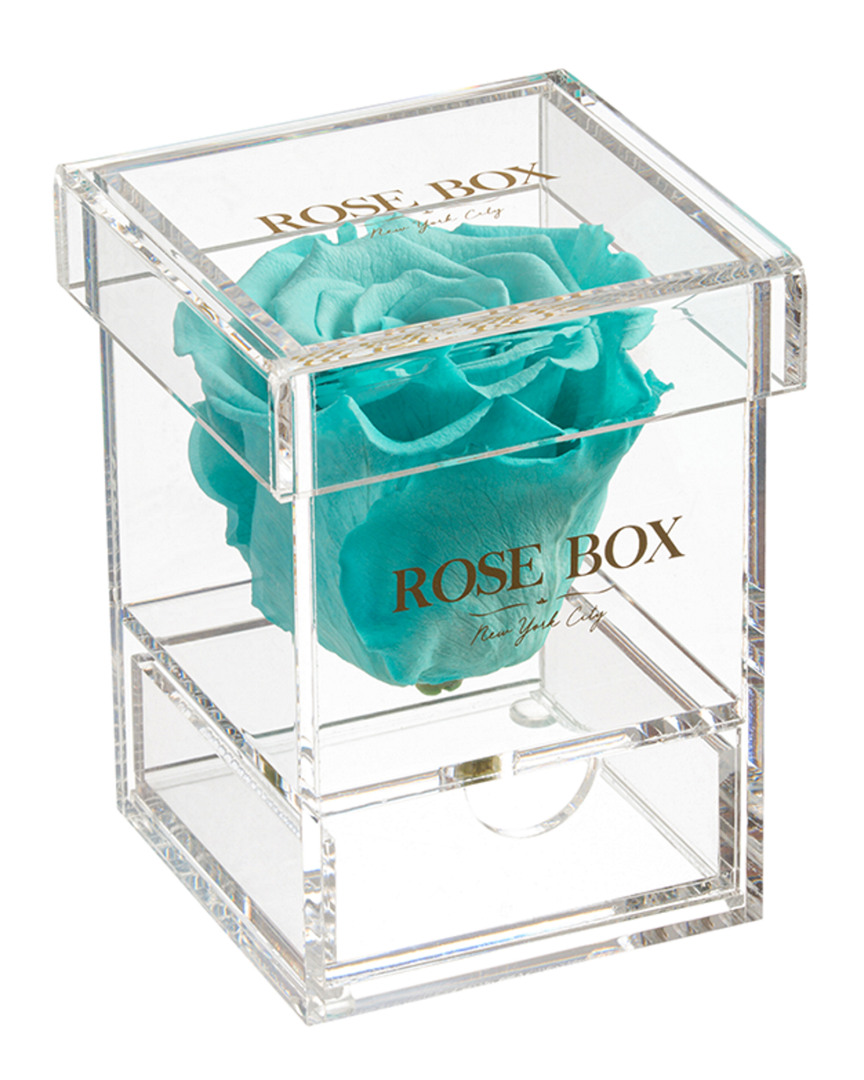 Rose Box Nyc Single Turquoise Rose Jewelry Box In Blue