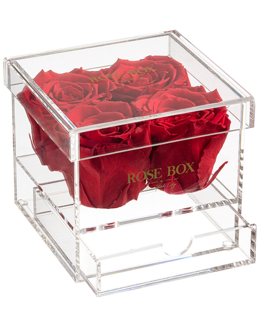 ROSE BOX NYC ROSE BOX NYC 4 RED FLAME ROSES JEWELRY BOX