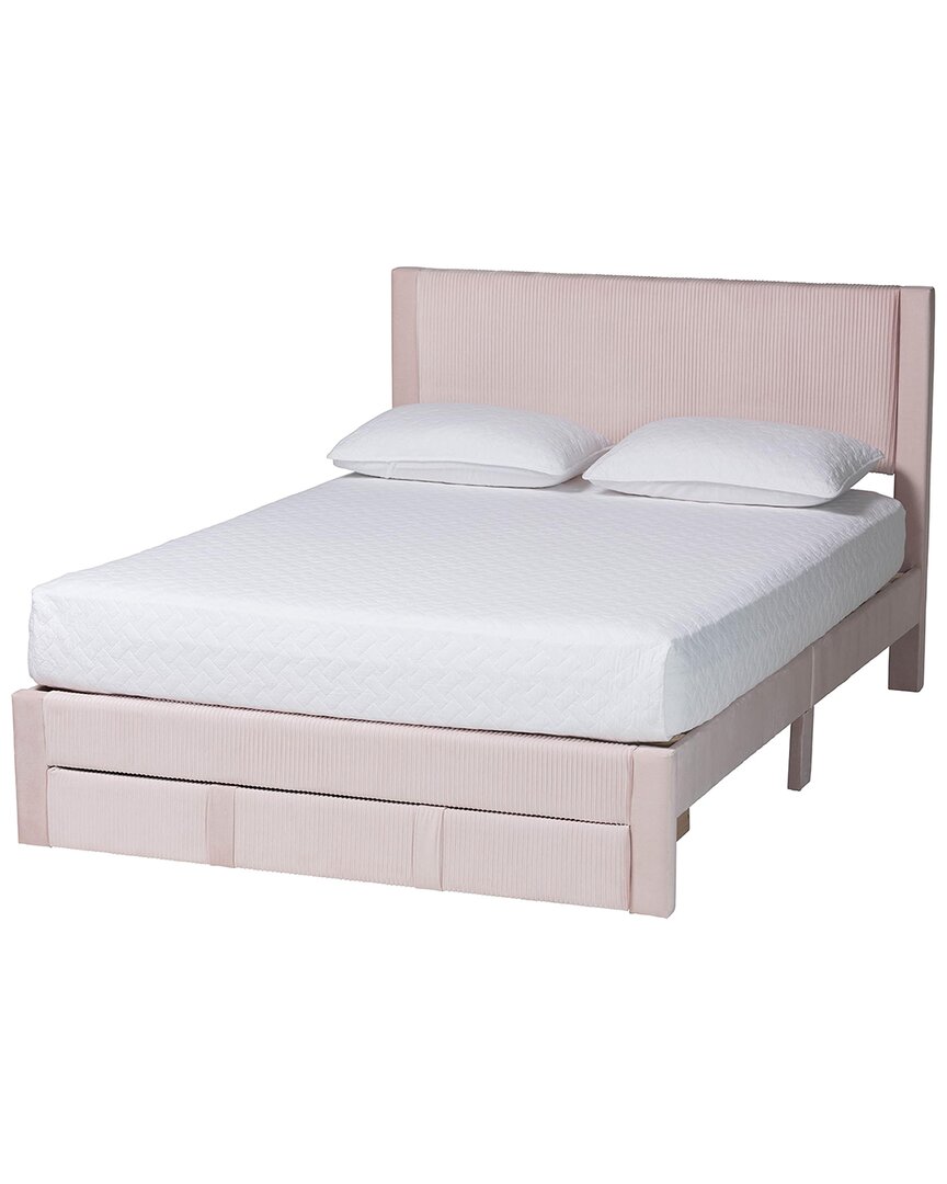 Baxton Studio Elora Modern Pleated Velvet Queen Size Storage Bed