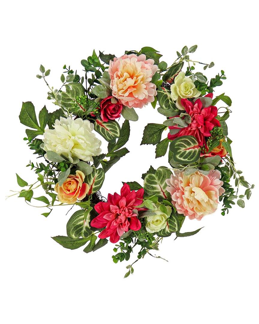 National Tree Company 22in Mixed Garden Flowers Spring Wreath In Pink