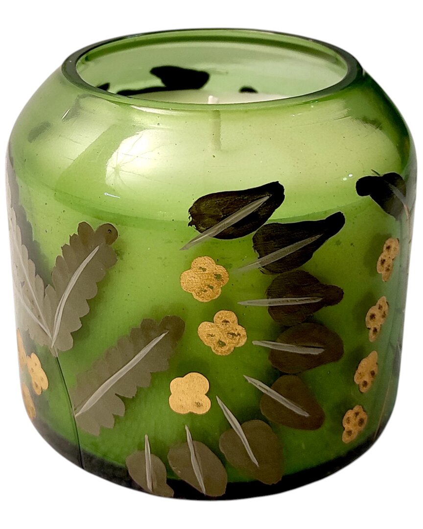 Sagebrook Home 4in 12oz Gardenia Floral Pattern Candle In Green