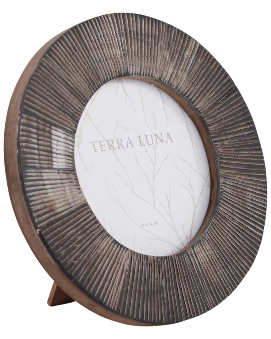 Sagebrook Home 4x4 Etched Horn Round Photo Frame In Brown