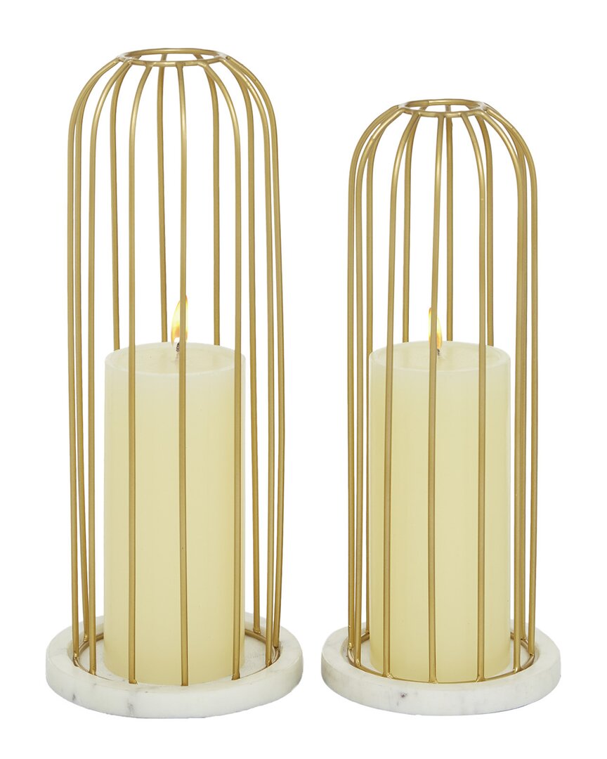 Peyton Lane Set Of 2 Gold Marble Contemporary Candle Holders