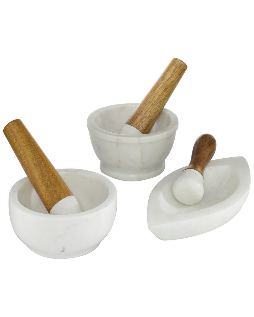 Peyton Lane Set Of 3 White Marble Mortar And Pestel In Multi