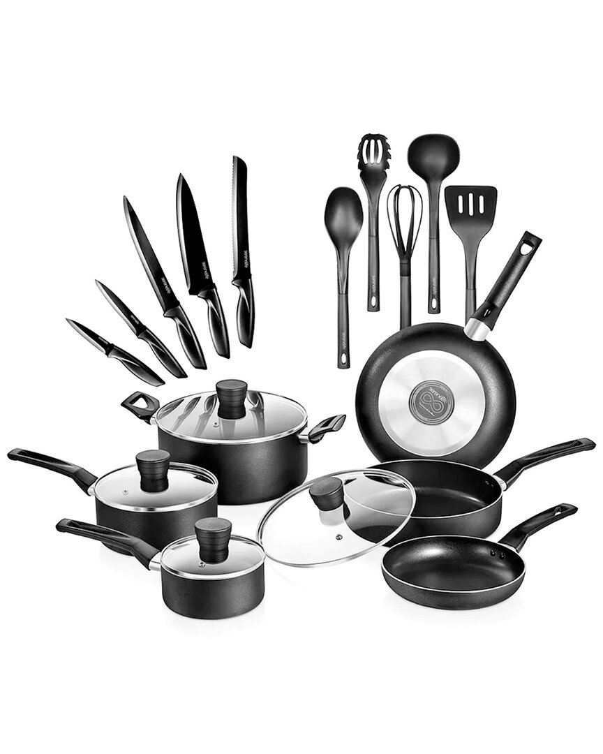 Serenelife 20pc Black Cookware Set In Black