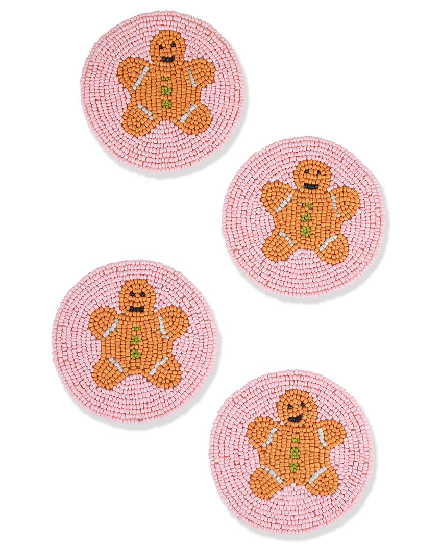 Tiramisu Gingerbread Man Set Of 4 Beaded Coasters In Pink