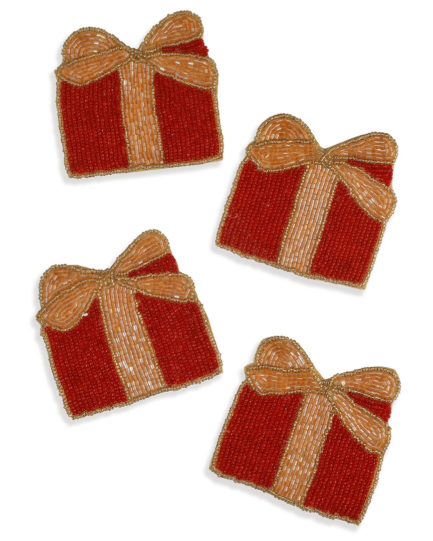 Tiramisu Set Of 4 Beaded Christmas Gift Box Coasters