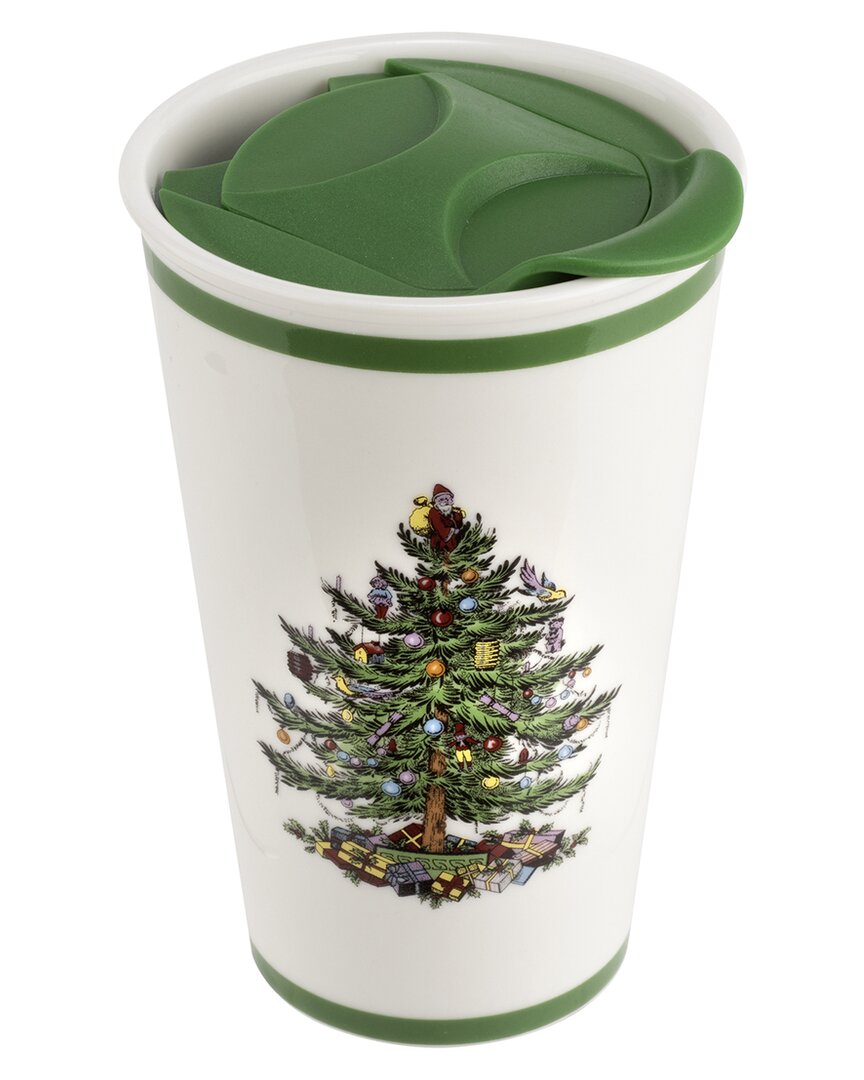 Spode Christmas Tree Travel Mug With Lid In Green
