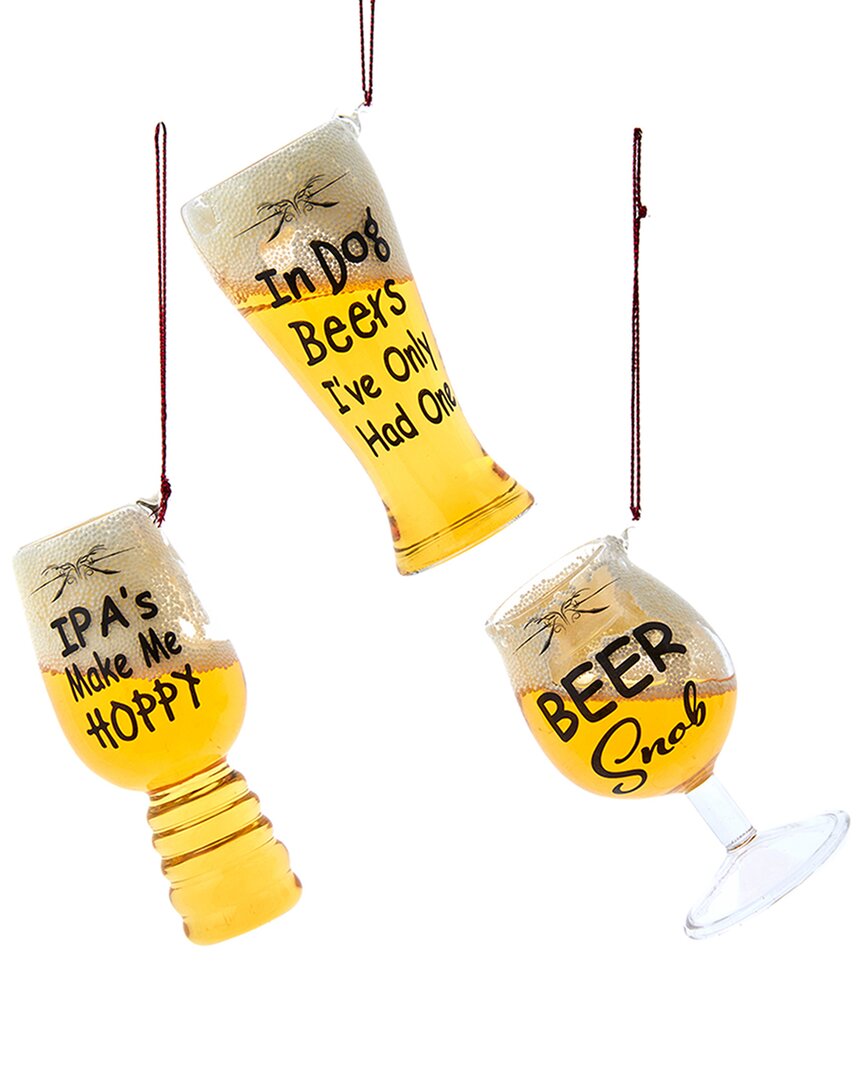 Kurt Adler Set Of 3 3.3-4in Glass Beer Glass Ornaments In Multicolor