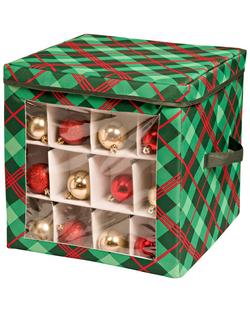 Honey-can-do Plaid Ornament Storage Cube In Red