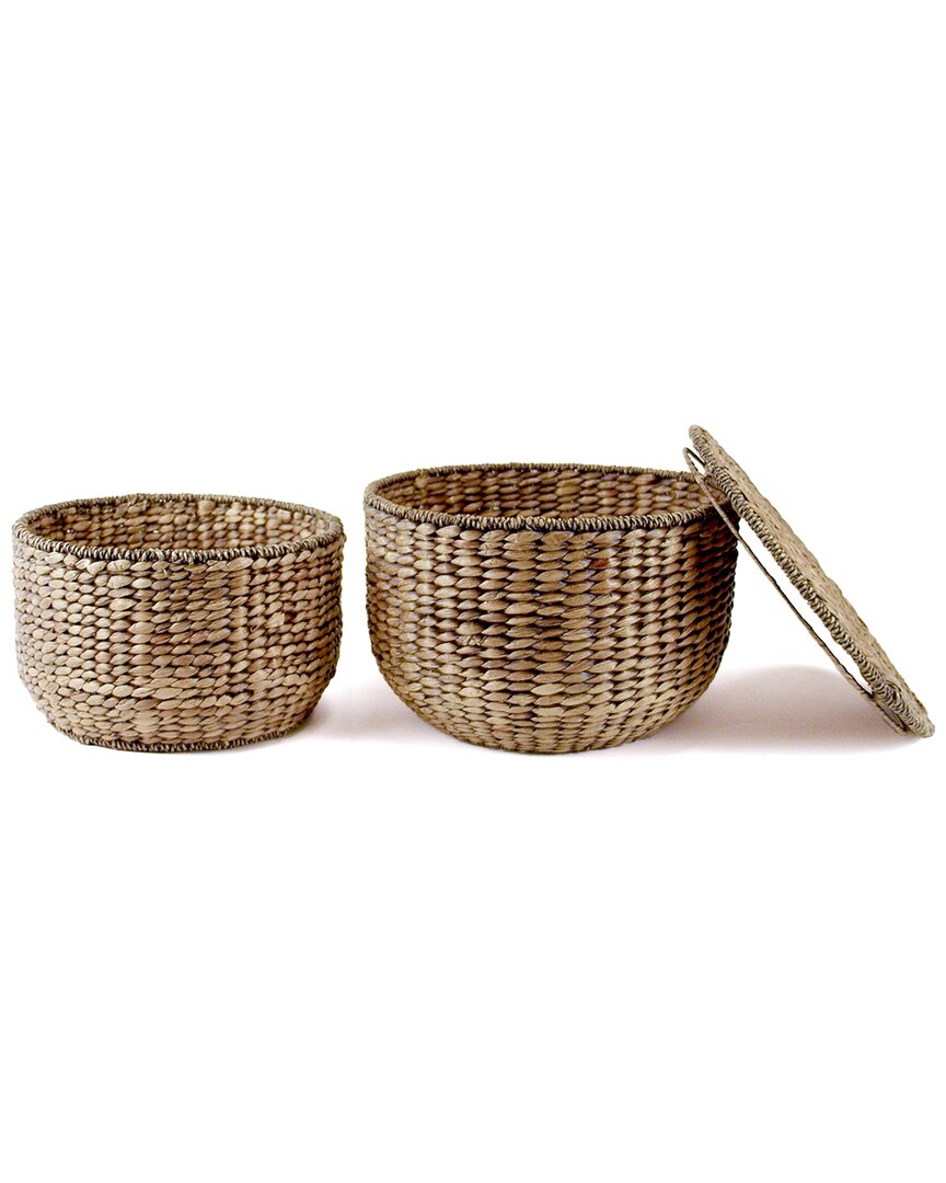 Happimess Bhola 18in Hourglass Handwoven Hyacinth Storage Accent Table With Lid