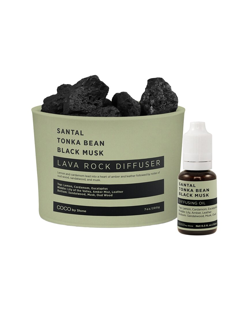 Coco By Stone Handmade Lava Rock Diffuser With Oil Starter Pack - Inspired By  Le Labo's Santal In Green