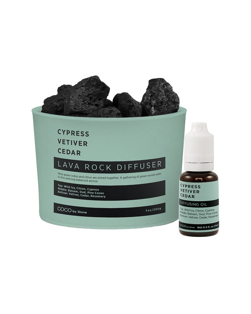Coco By Stone Handmade Lava Rock Diffuser With Oil Starter Pack - Inspired By  Aesop In Green
