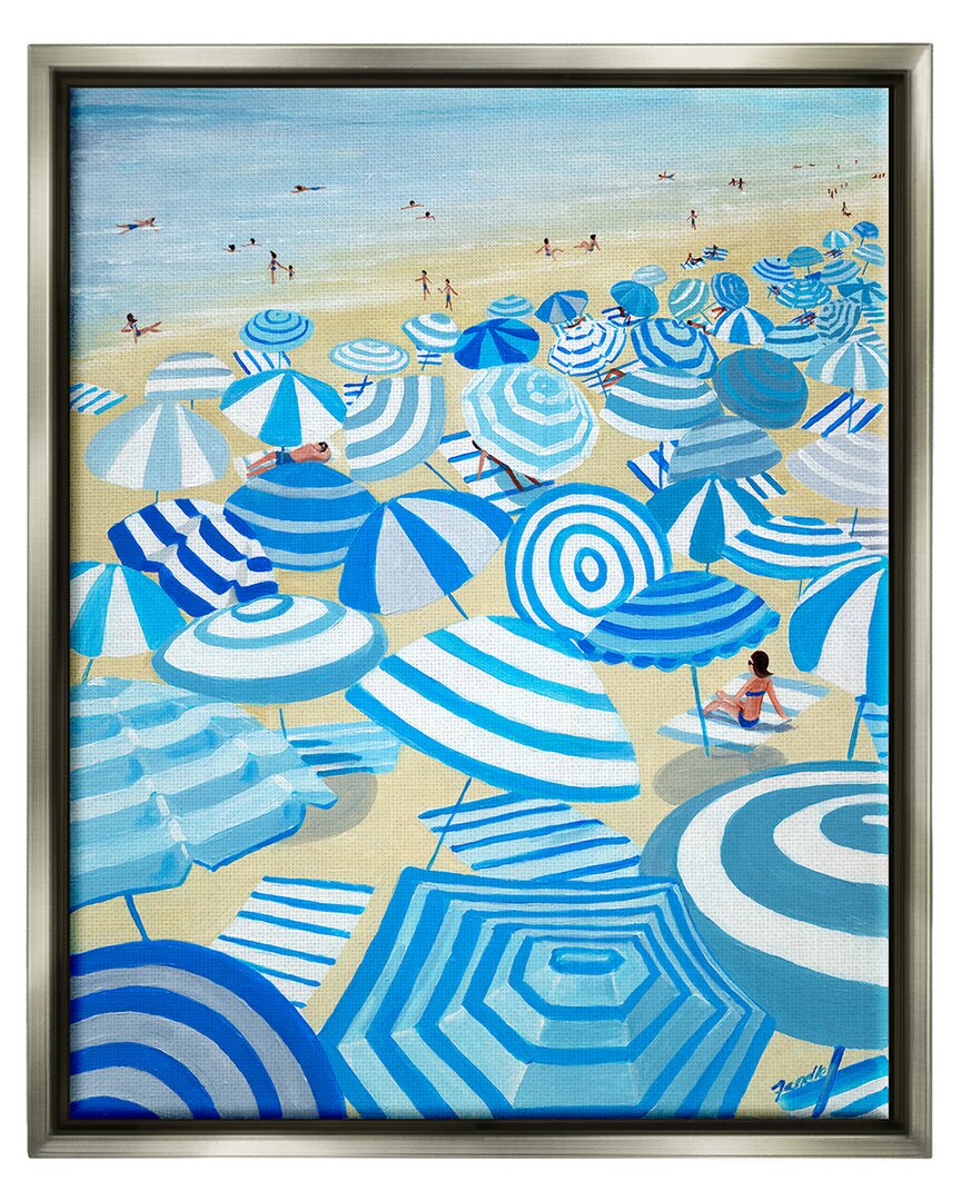 Stupell Striped Coastal Beach Umbrellas Framed Floater Canvas Wall Art By Life Wall Art Designs