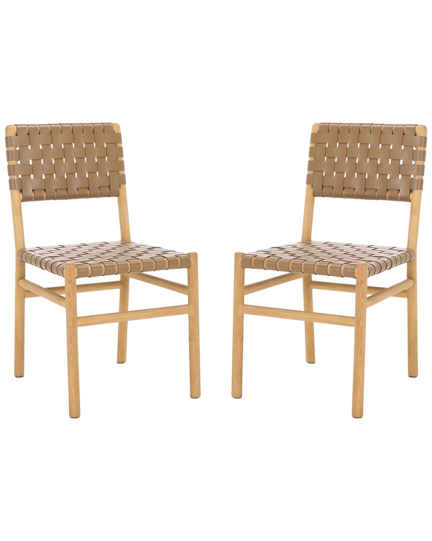 Safavieh Couture Jeremiah Woven Leather Dining Chair In Brown