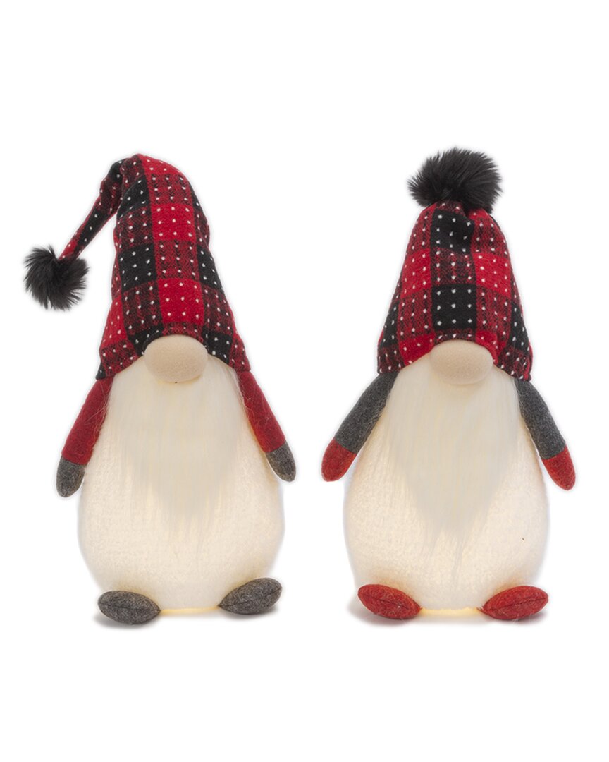 Gerson International Set Of 2 Red And Black Plaid Christmas Holiday Lighted Gnomes