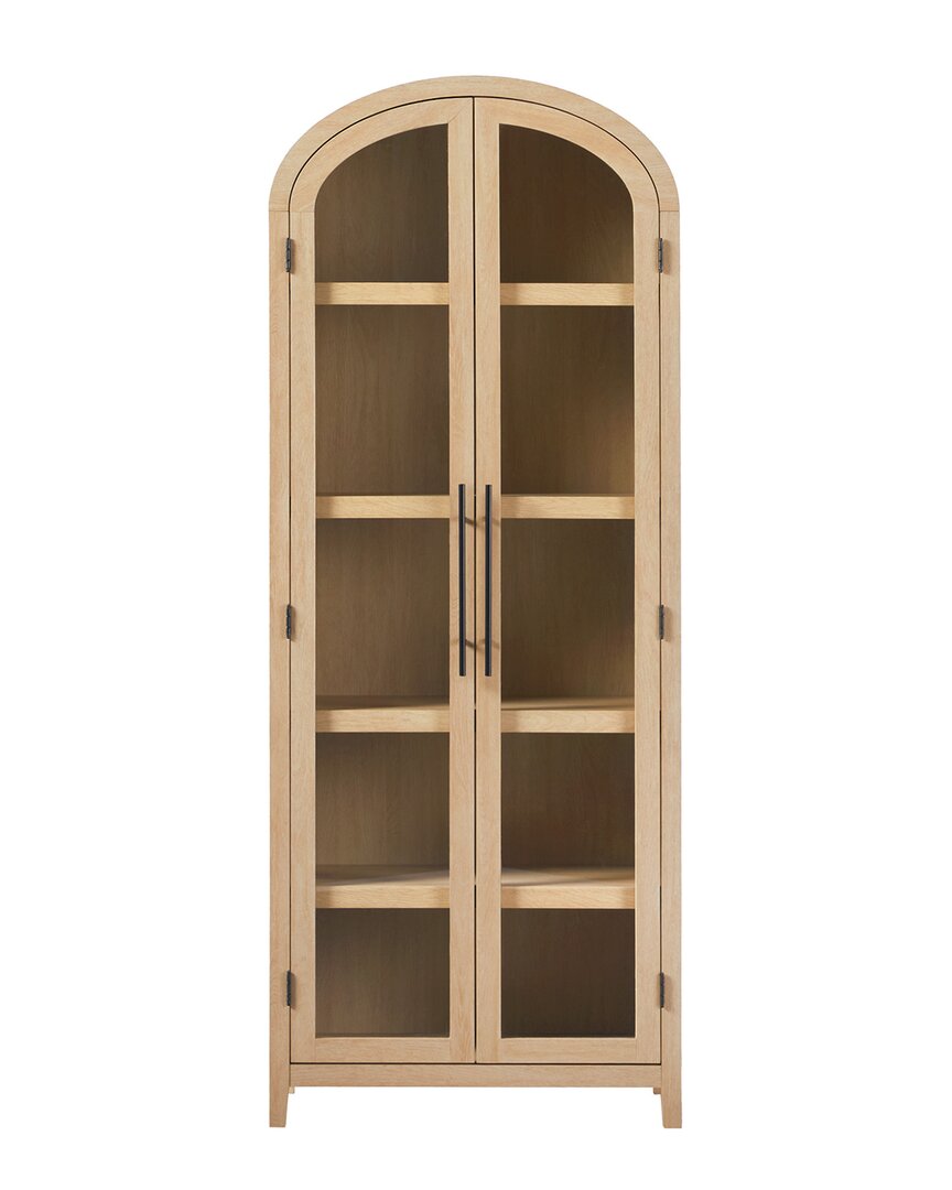 Walker Edison Modern 5 Shelf Arched Tall Bookcase With Glass Doors In Brown