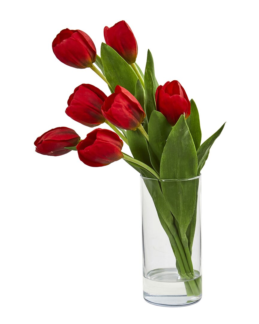 NEARLY NATURAL NEARLY NATURAL TULIP ARTIFICIAL ARRANGEMENT IN CYLINDER VASE