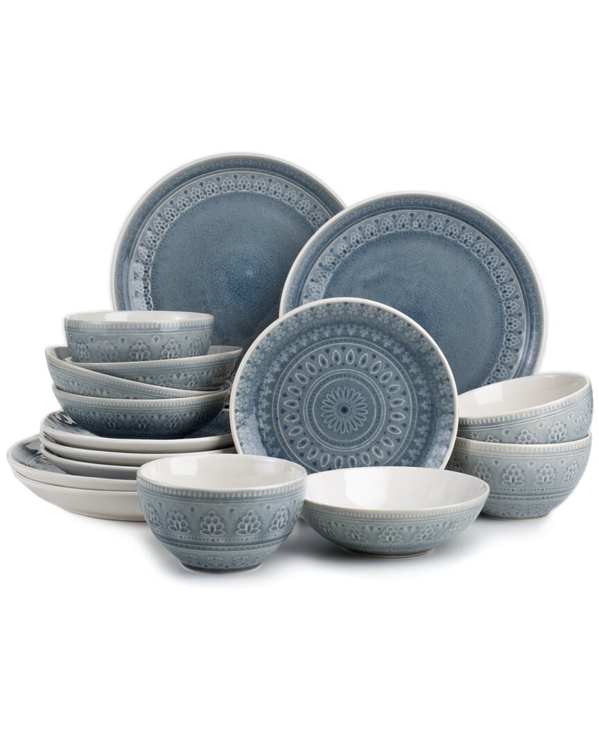 Euro Ceramica Fez 16pc Double Bowl Dinnerware Set - Grey