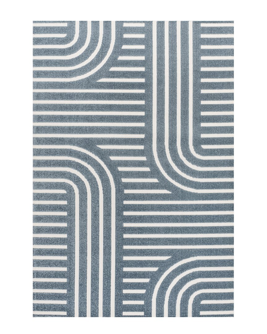 Jonathan Y Anders High-low Midcentury Modern Arch Stripe Two-tone Indoor/outdoor Area Rug In Navy