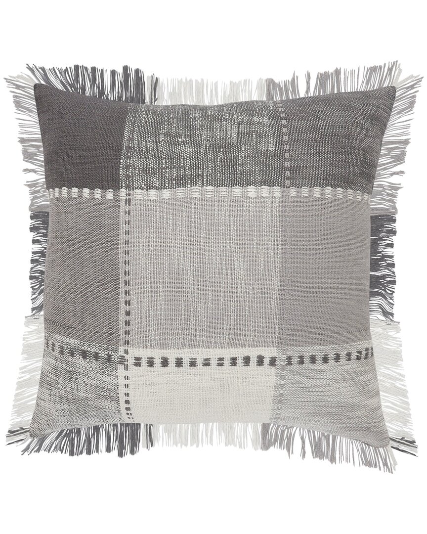 Lr Home Patchwork Plaid Fringe Throw Pillow In Grey