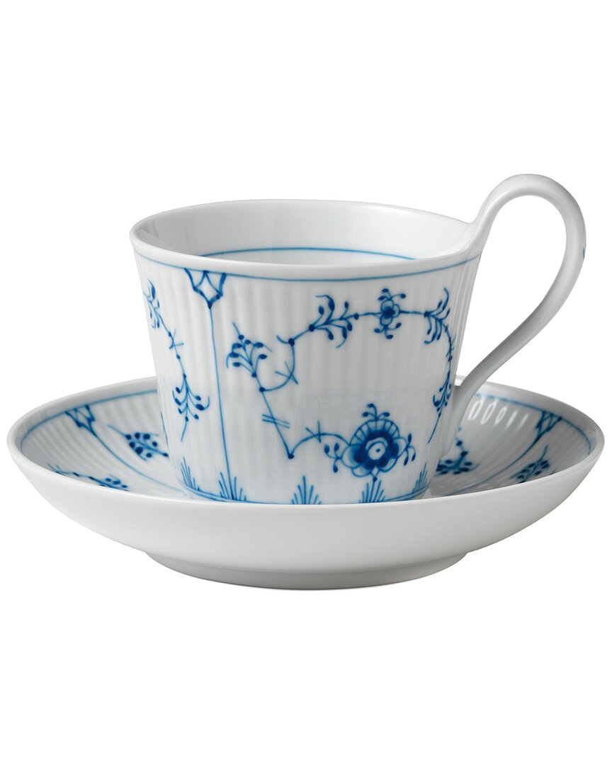 Royal Copenhagen Blue Fluted Plain High Handle Tea Cup & Saucer