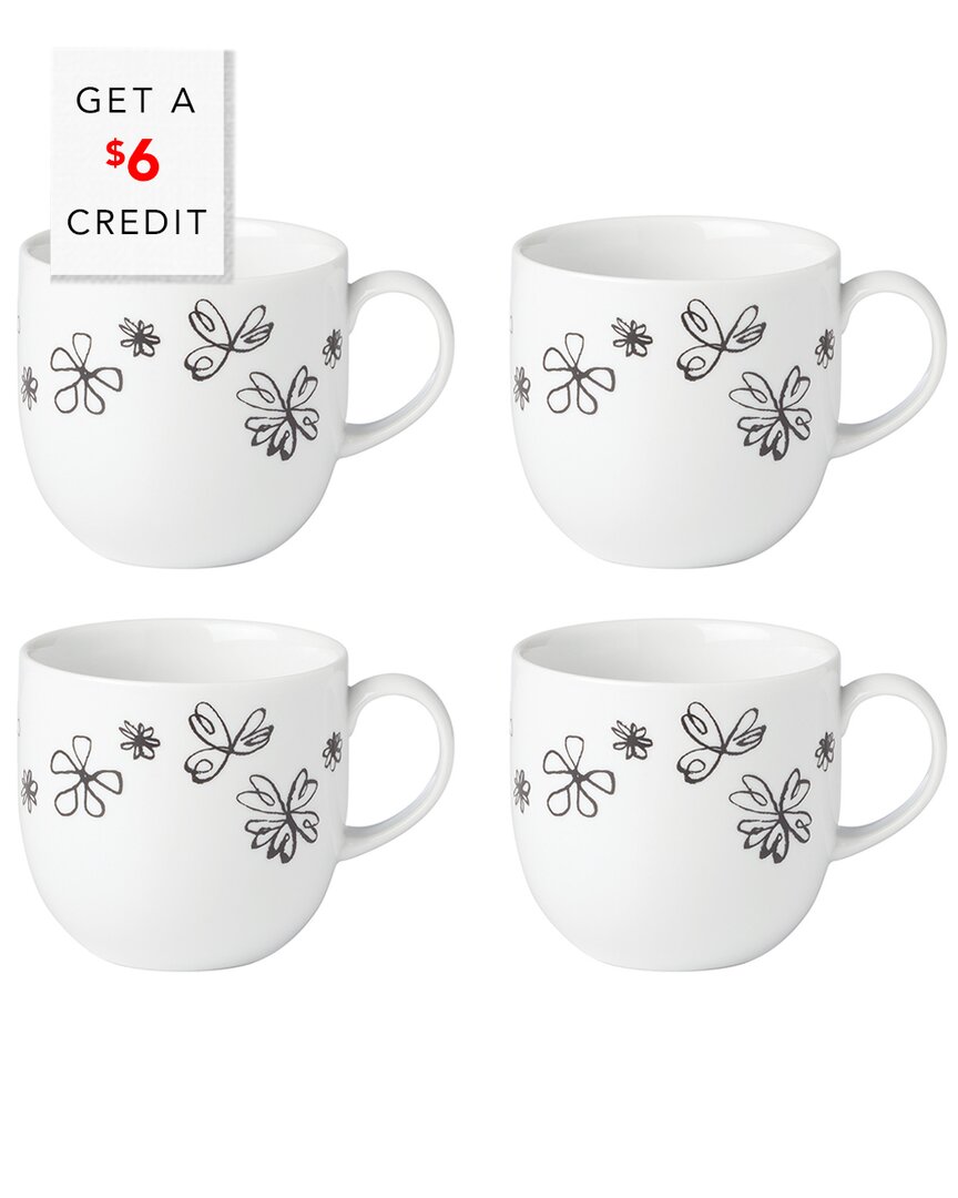 Shop Kate Spade New York Garden Doodle Set Of 4 Mugs With $6 Credit In White