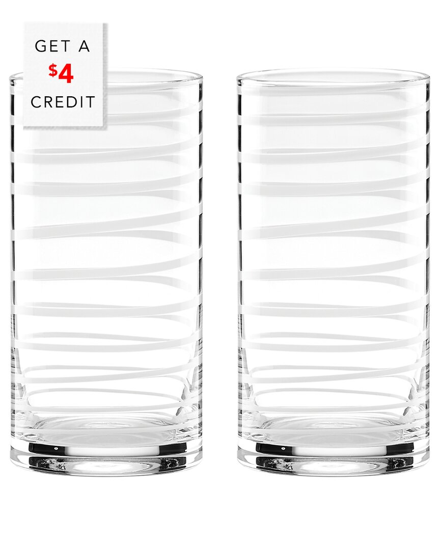 Kate Spade New York Charlotte Street White 2pc Highball Glass Set With $4 Credit