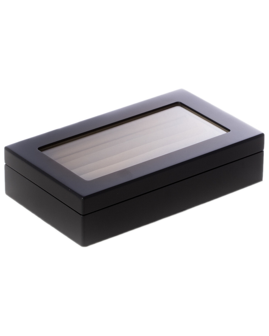 Bey-berk Matte Black Wood Cufflink Box With Glass Top