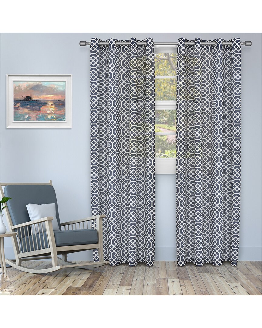 Superior 52x96 Printed Honey Comb Sheer 2pc Curtain Panel Set In Navy