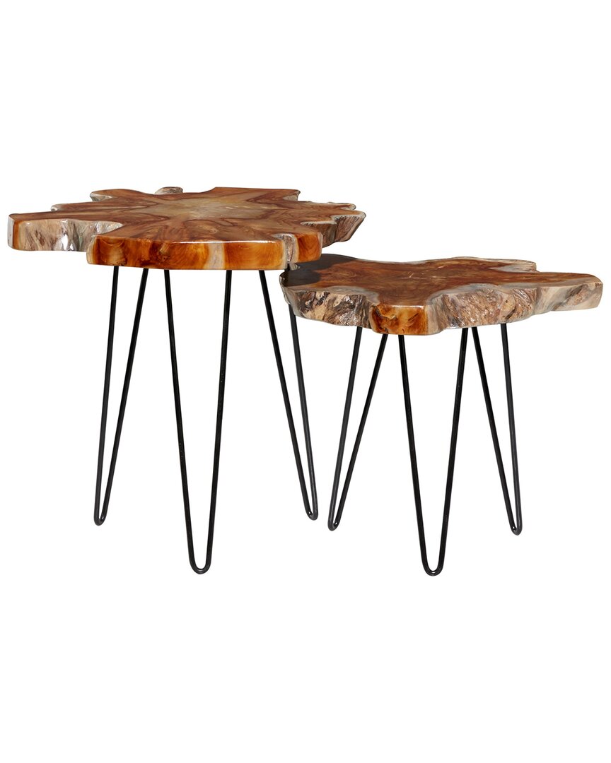 Peyton Lane Set Of 2 Contemporary Round Accent Tables In Brown