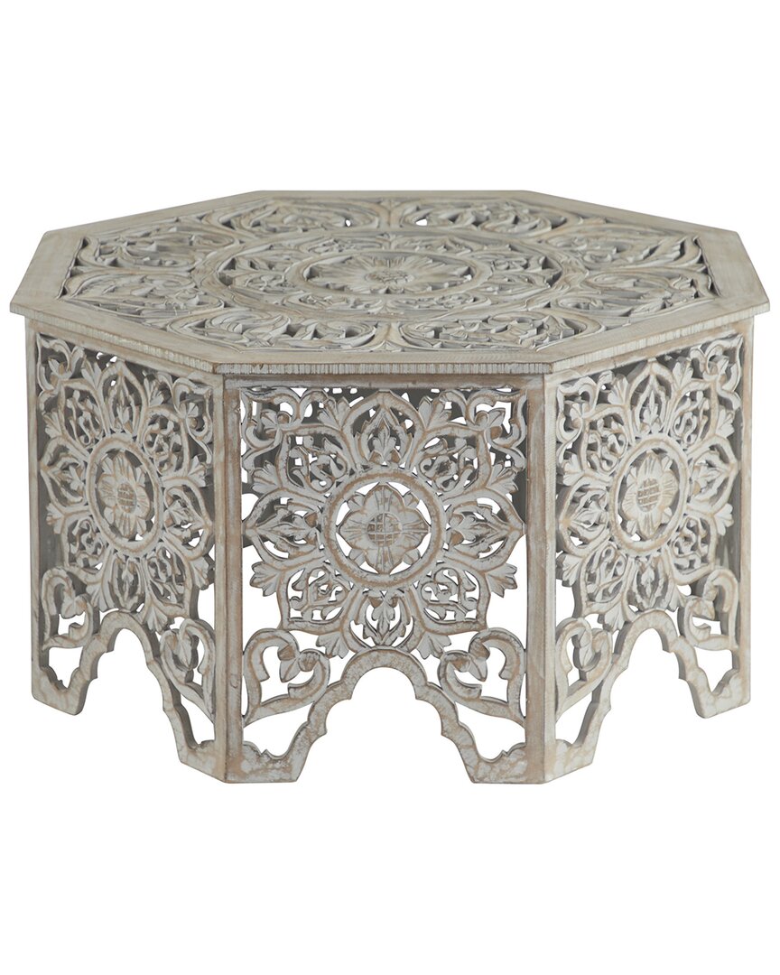 Peyton Lane Floral Handmade Carved Coffee Table In Gray