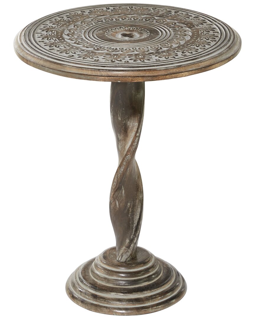 Peyton Lane Floral Handmade Carved Accent Table In Brown