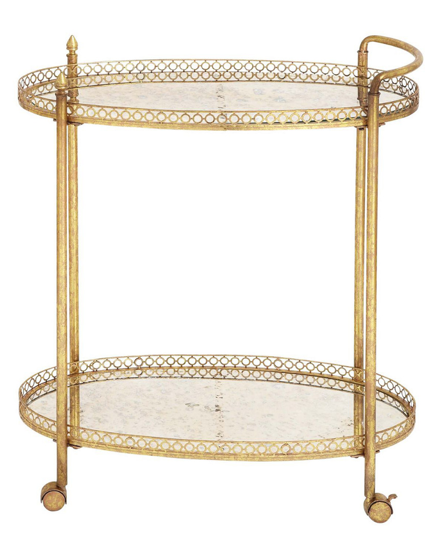 Peyton Lane Gold Iron And Glass Traditional Bar Cart In Gold