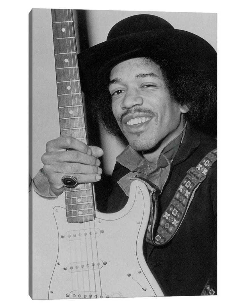 Shop Icanvas A Smiling Jimi Hendrix Holding His Guitar By Radio Days Wall Art