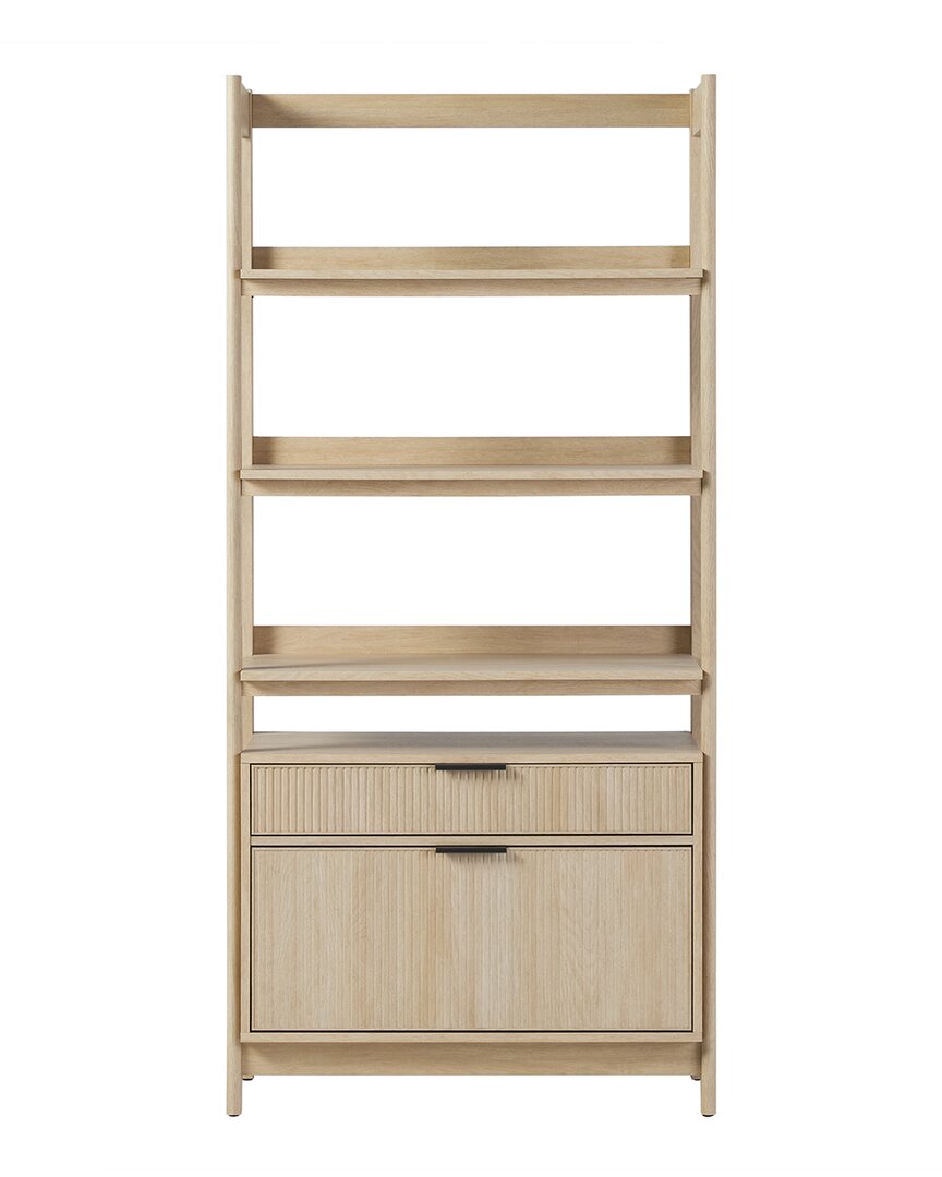 Walker Edison Transitional Wide Reeded Bookshelf With Drawers On Bottom In Brown