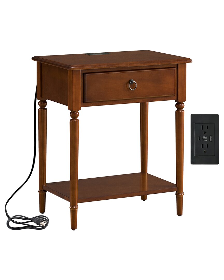 Leick Home Solid Wood Coastal Notions Nightstand With Usb-c Fast Charging Station In Brown
