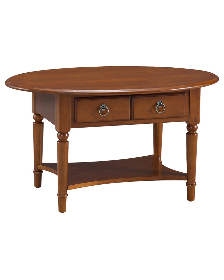 Leick Home Coastal Solid Wood Oval Coffee Table With Shelf In Brown