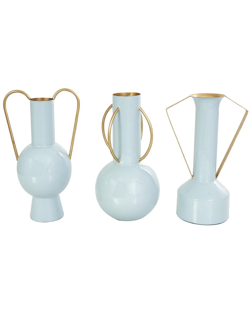 Cosmoliving By Cosmopolitan Set Of 3 Abstract Metal Enameled Decorative Vase In Blue
