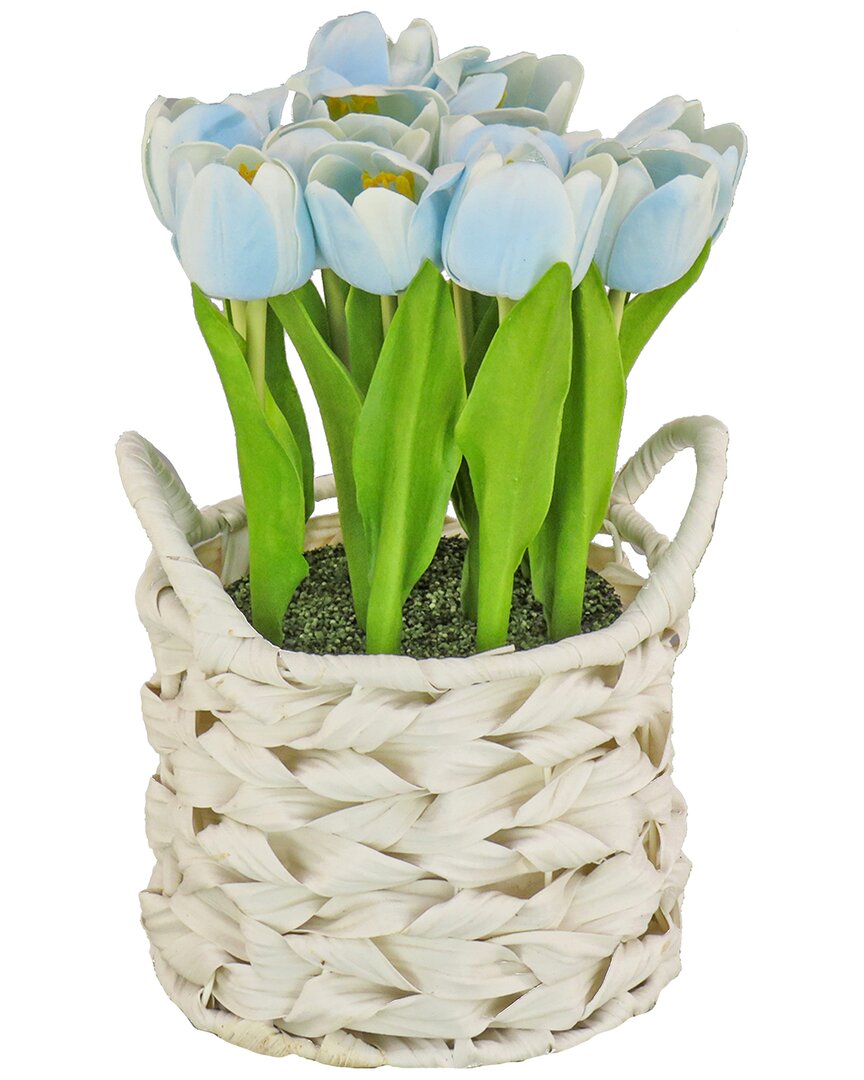 National Tree Company 10in Blue Tulip Bouquet In Metal Pot