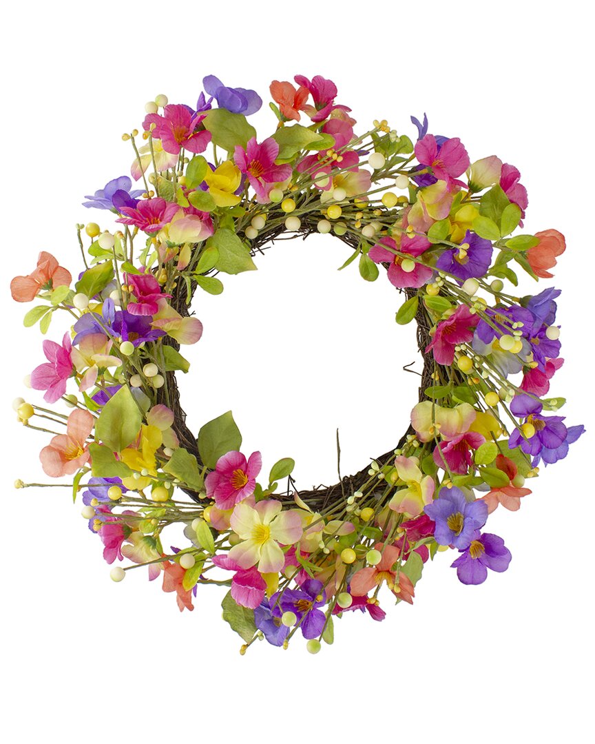 NORTHLIGHT NORTHLIGHT 20IN WILD FLOWERS & BERRIES ARTIFICIAL SPRING TWIG WREATH