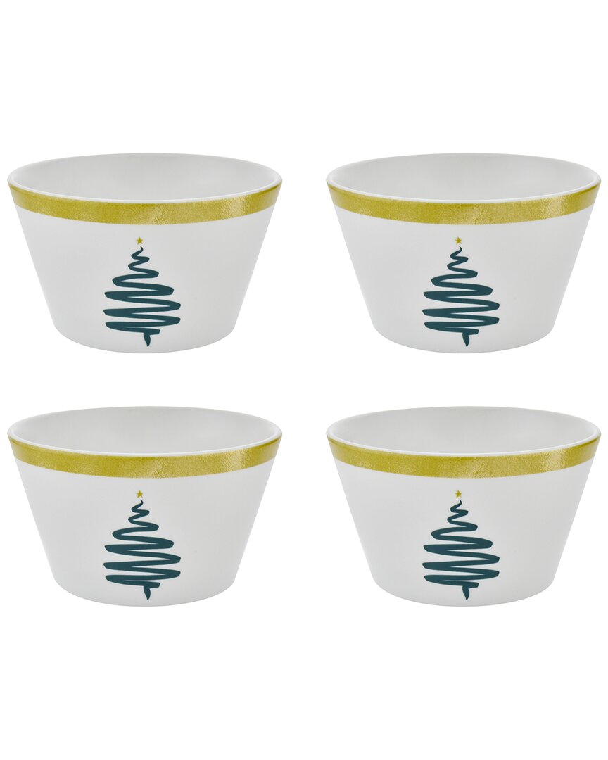 Godinger Christmas Tree Set Of 4 Cereal Bowls In Green