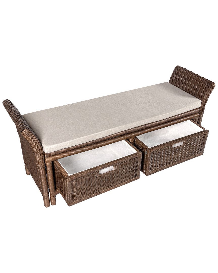 Happimess Tropic 52in 2 Drawer Wicker Storage Bench With Linen Cushion