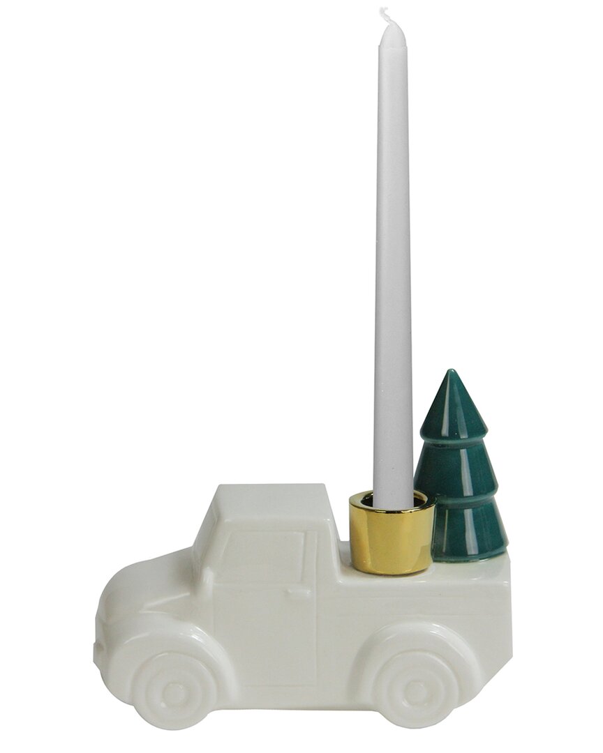 Northern Lights Northlight 6 White Ceramic Truck With Christmas Tree Taper Candlestick Holder In White