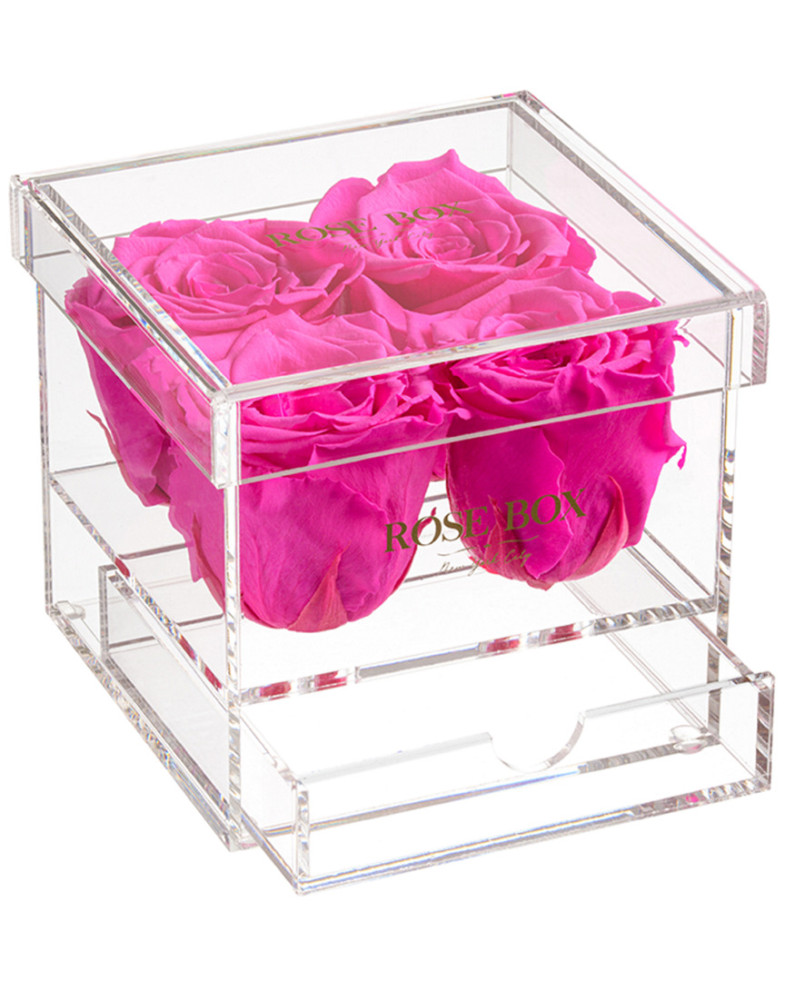 Rose Box Nyc 4 Neon Pink Roses Jewelry Box In Pink